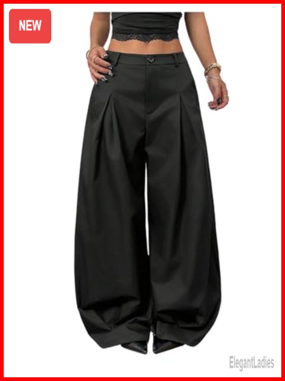 Pleated Barrel Leg Low Rise Balloon Dress Pants Wide Leg